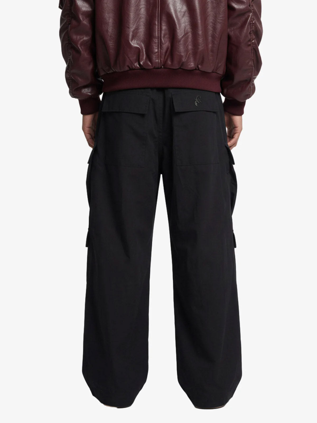 Woven Multi-Pocket Baggy Flared Pants - 2321