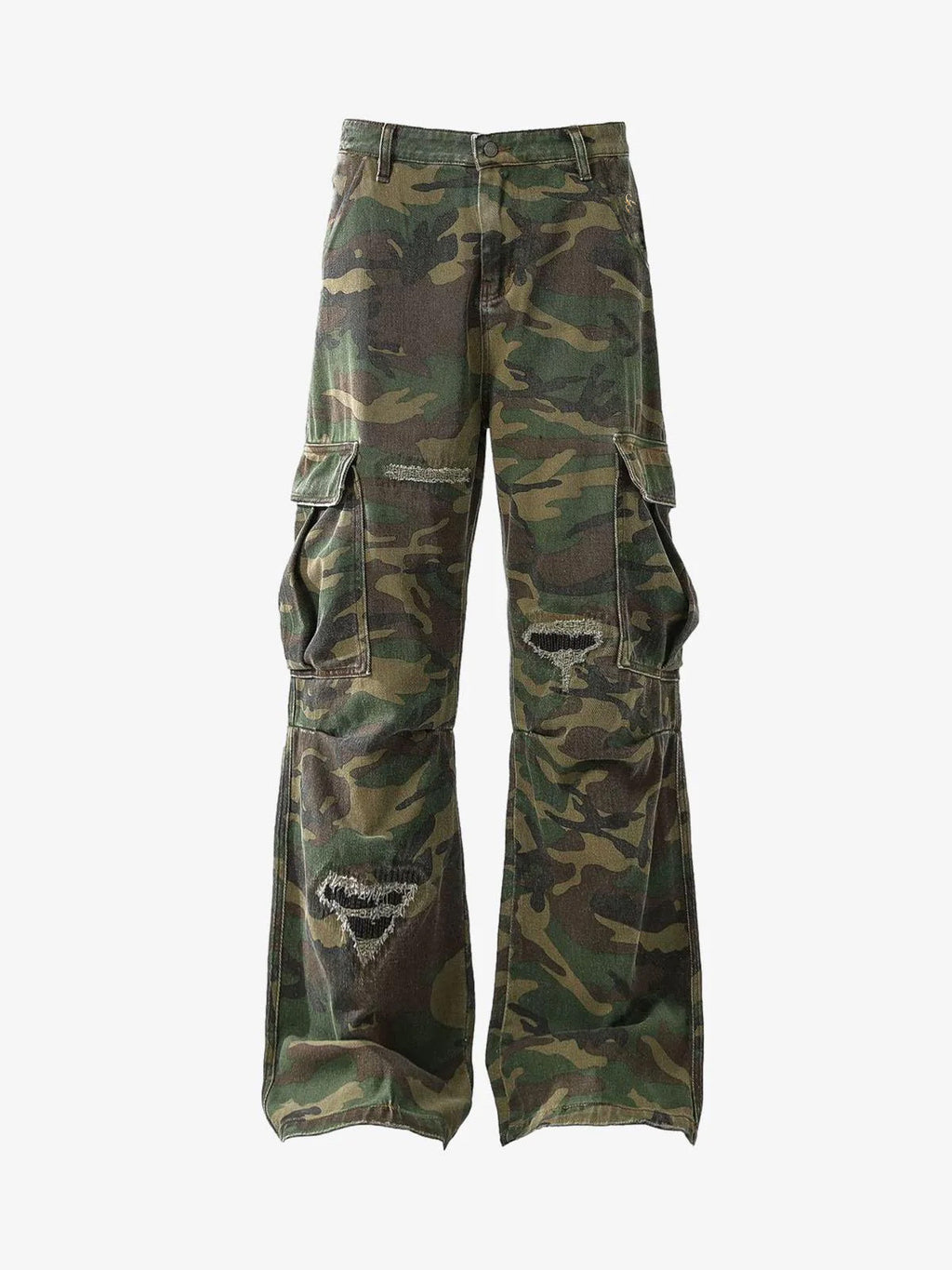 Woven Ripped Camouflage Cargo Baggy Pants - 2410