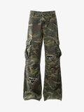 Woven Ripped Camouflage Cargo Baggy Pants - 2410
