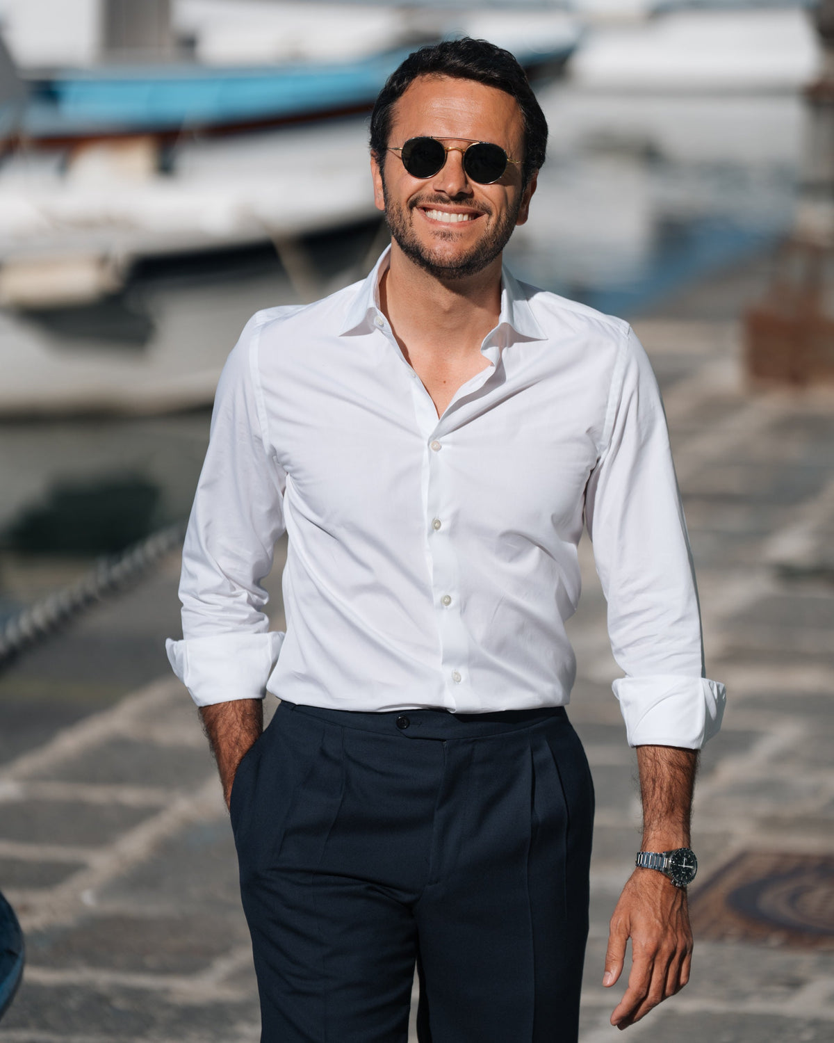 Ischia | Camicia Classica Uomo in Popeline di Cotone Bianco
