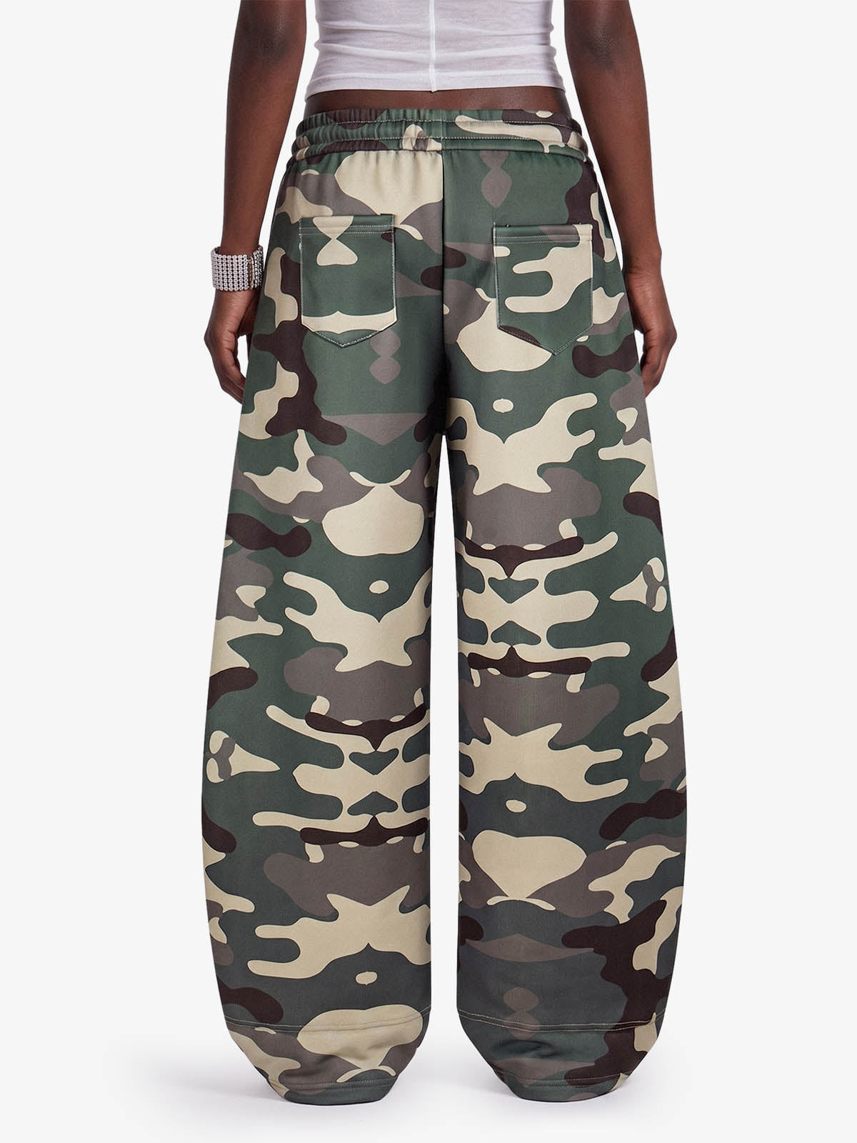 Music Note Graphic Camo Patchwork Baggy Sweatpants