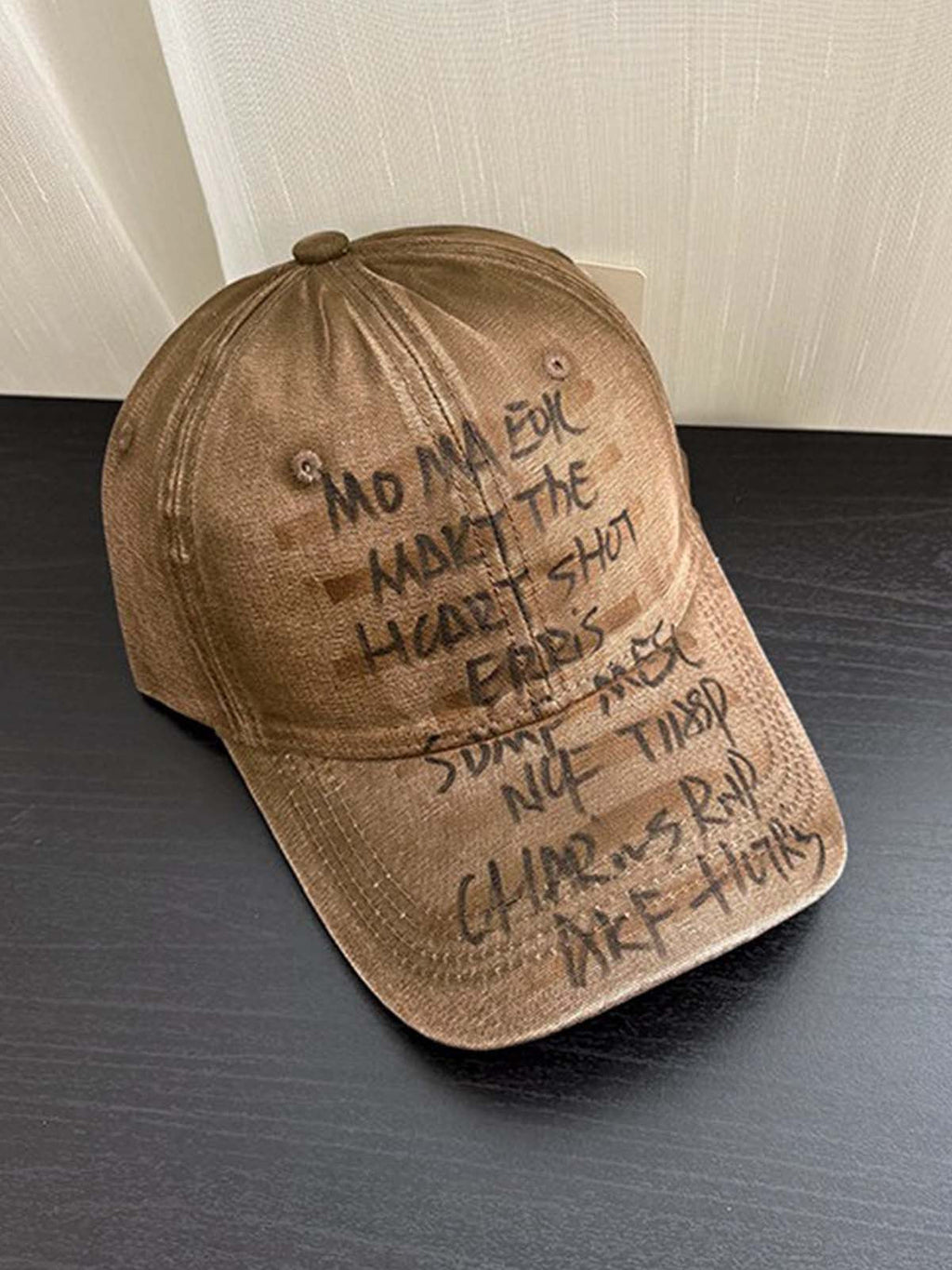Embroidered Washed Distressed Denim Baseball Cap
