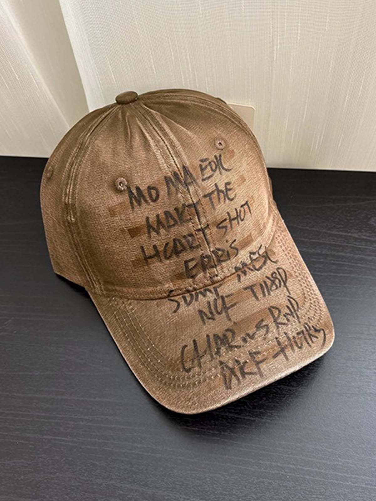 Embroidered Washed Distressed Denim Baseball Cap