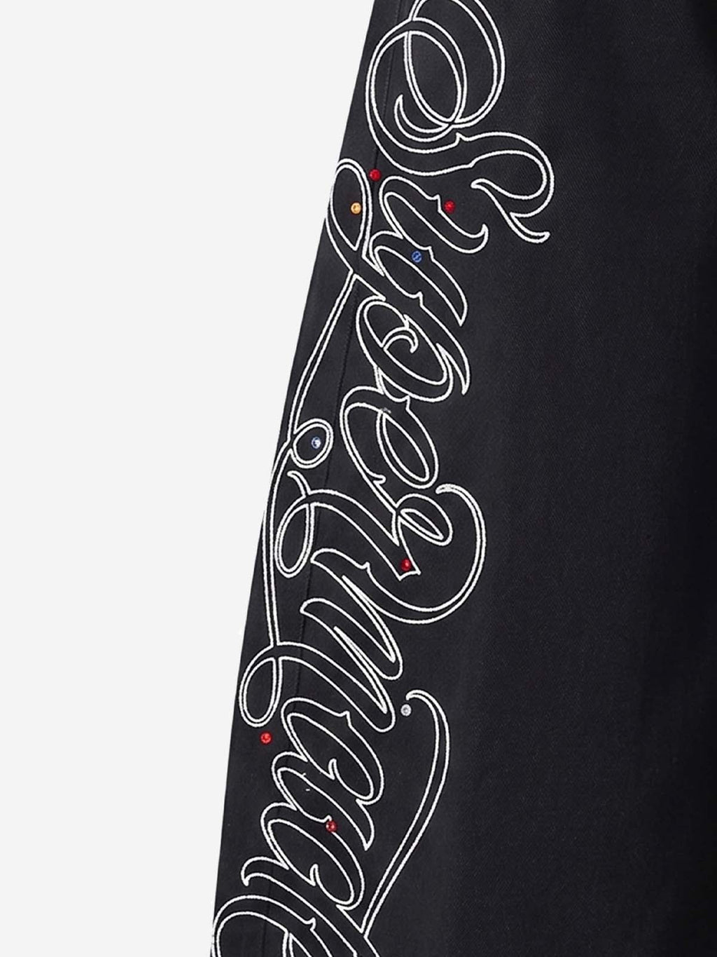 Camo Patchwork Rhinestone Embroidered Straight-Leg Jeans