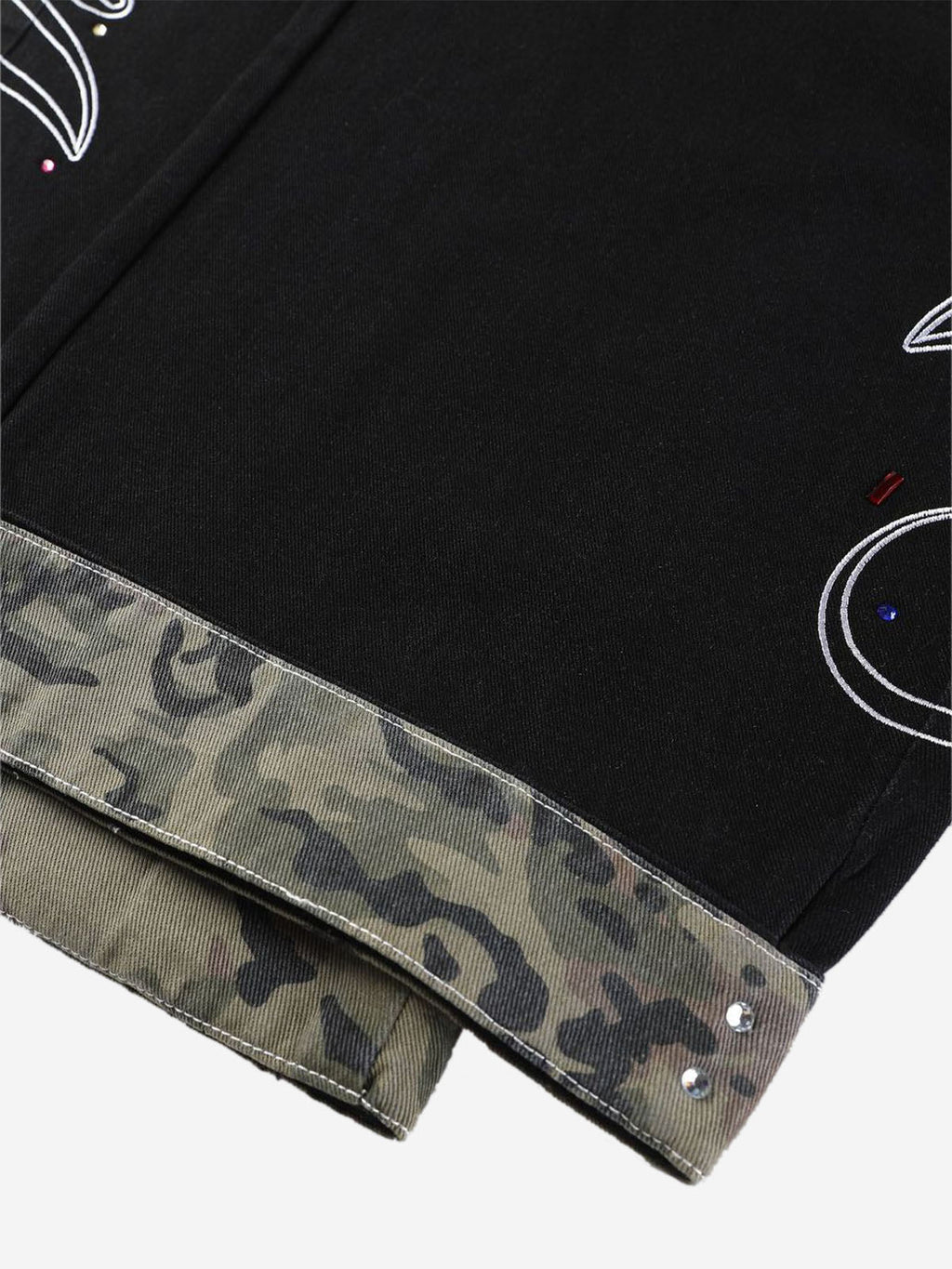 Camo Patchwork Rhinestone Embroidered Straight-Leg Jeans