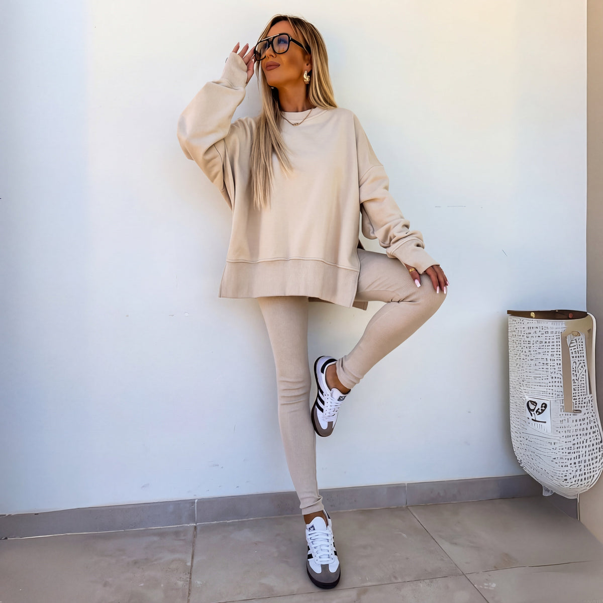 Abril | Completo Felpa Senza Cappuccio Donna Oversize Leggings