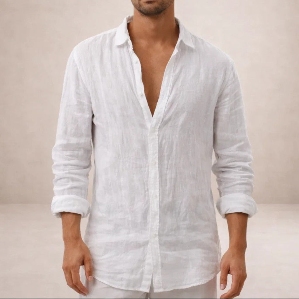 Adrián | Camicia di Lino Uomo Manica Lunga Collo Aperto