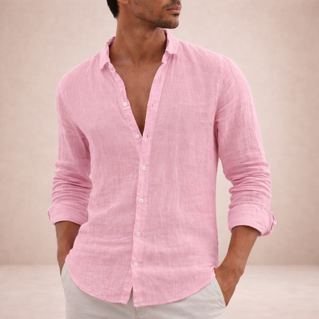 Adrián | Camicia di Lino Uomo Manica Lunga Collo Aperto