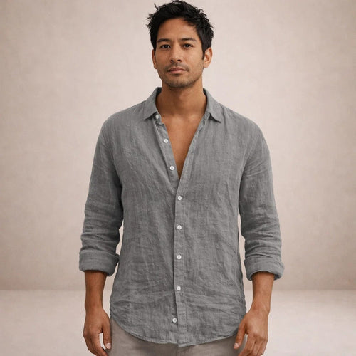 Adrián | Camicia di Lino Uomo Manica Lunga Collo Aperto