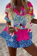 Alicia | Completo Camicia e Short Stampato Donna Manica Corta Estate Spiaggia