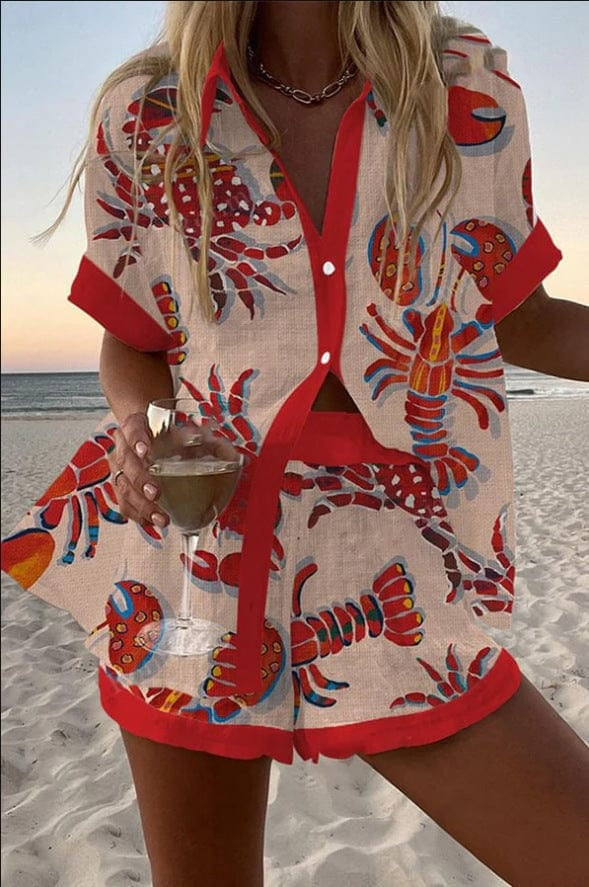 Alicia | Completo Camicia e Short Stampato Donna Manica Corta Estate Spiaggia