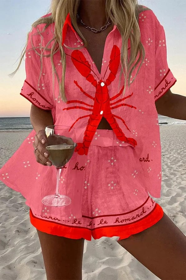 Alicia | Completo Camicia e Short Stampato Donna Manica Corta Estate Spiaggia