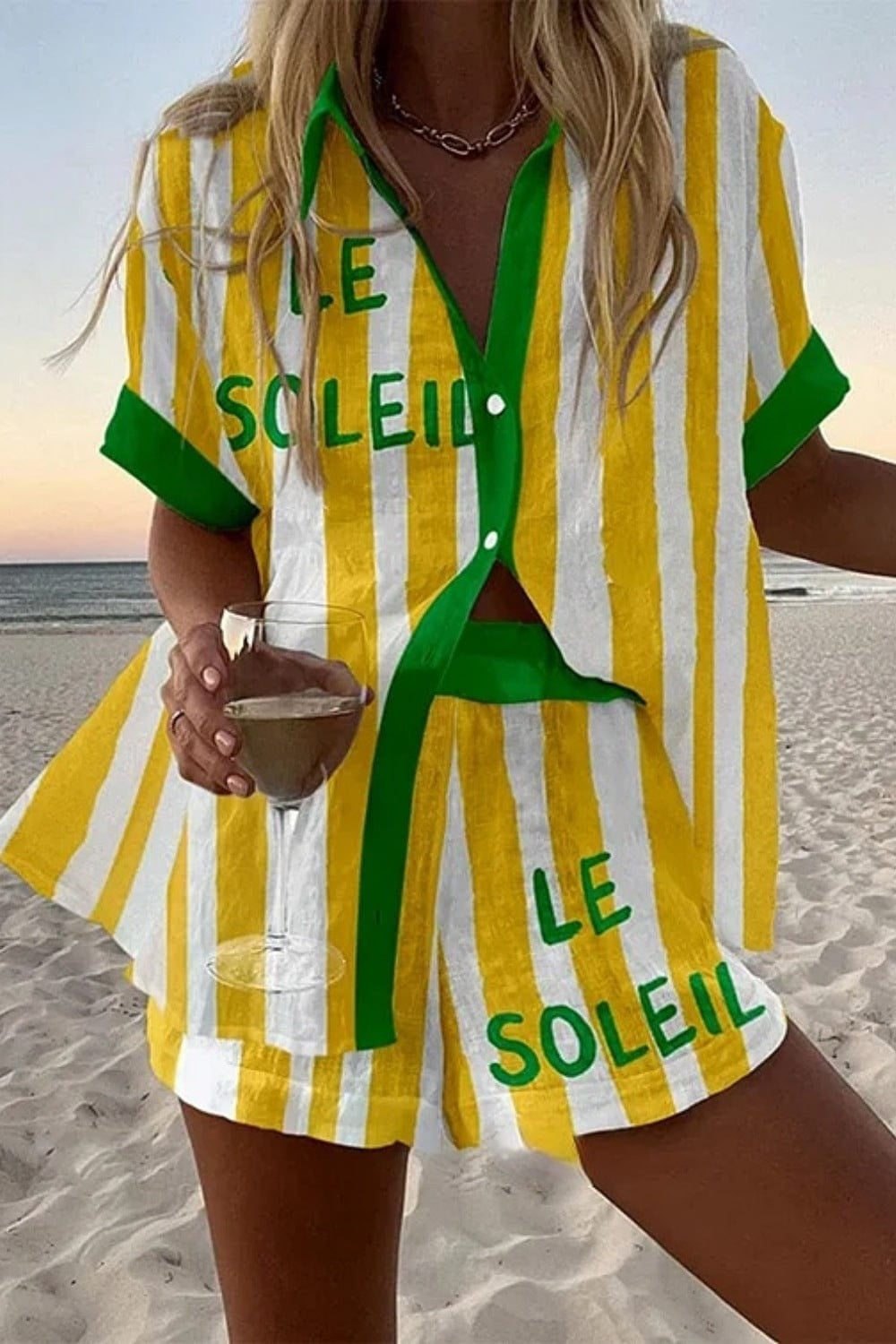 Alicia | Completo Camicia e Short Stampato Donna Manica Corta Estate Spiaggia