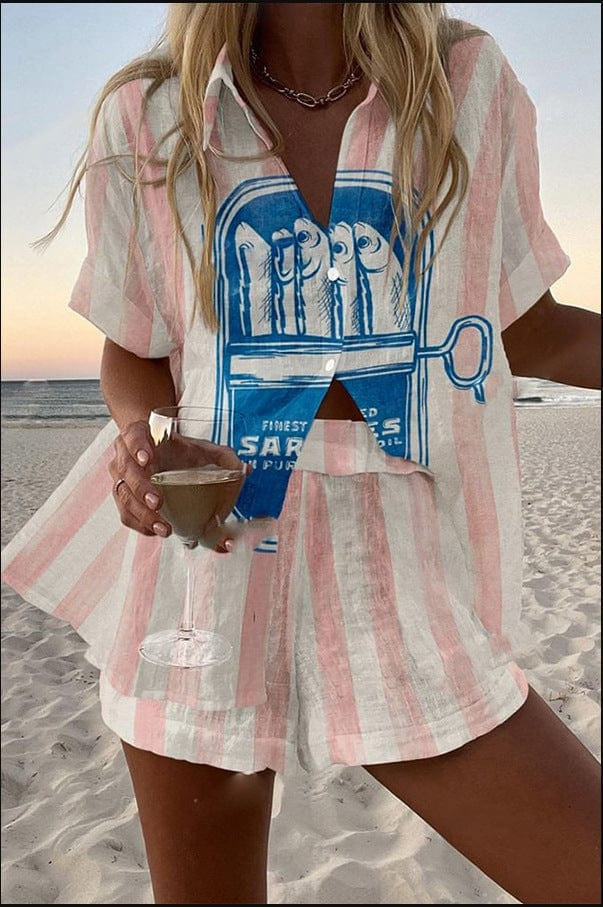 Alicia | Completo Camicia e Short Stampato Donna Manica Corta Estate Spiaggia