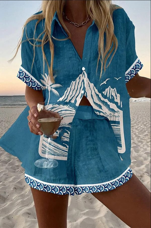 Alicia | Completo Camicia e Short Stampato Donna Manica Corta Estate Spiaggia