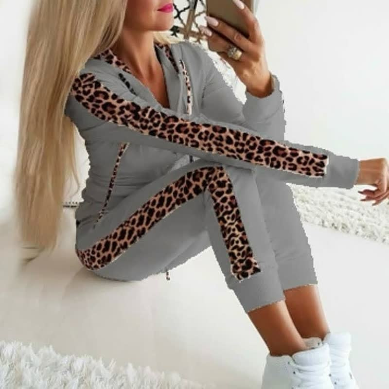 Alma | Completo Sportivo Stampa Leopardo Donna Felpa con Cappuccio