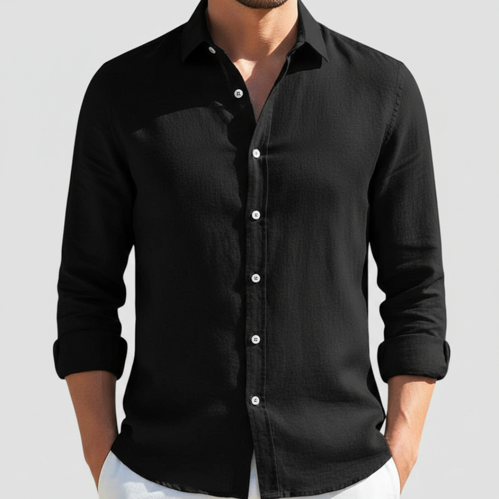 Álvaro | Camicia di Lino Uomo Manica Lunga Collo Aperto