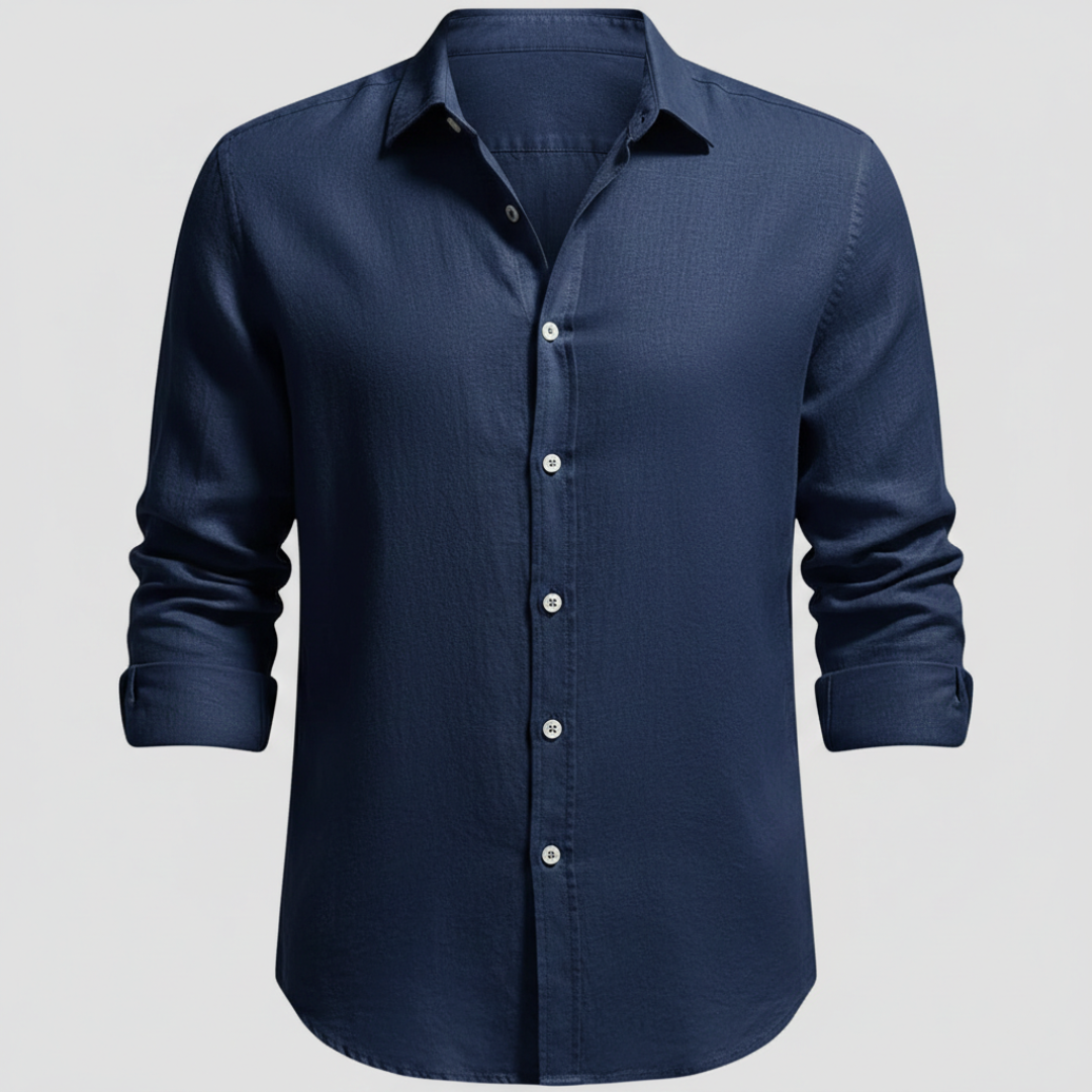 Álvaro | Camicia di Lino Uomo Manica Lunga Collo Aperto