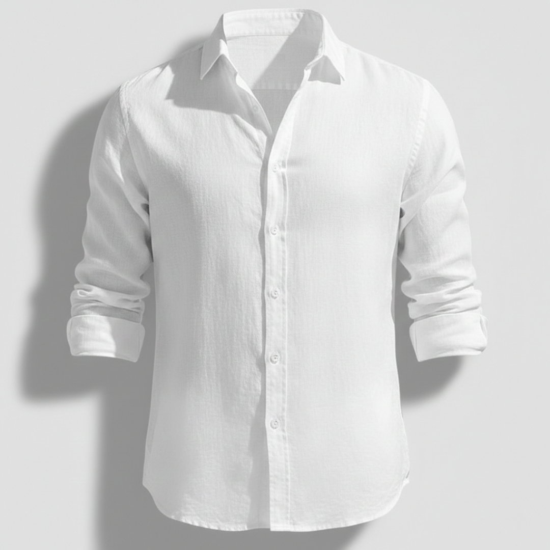 Álvaro | Camicia di Lino Uomo Manica Lunga Collo Aperto