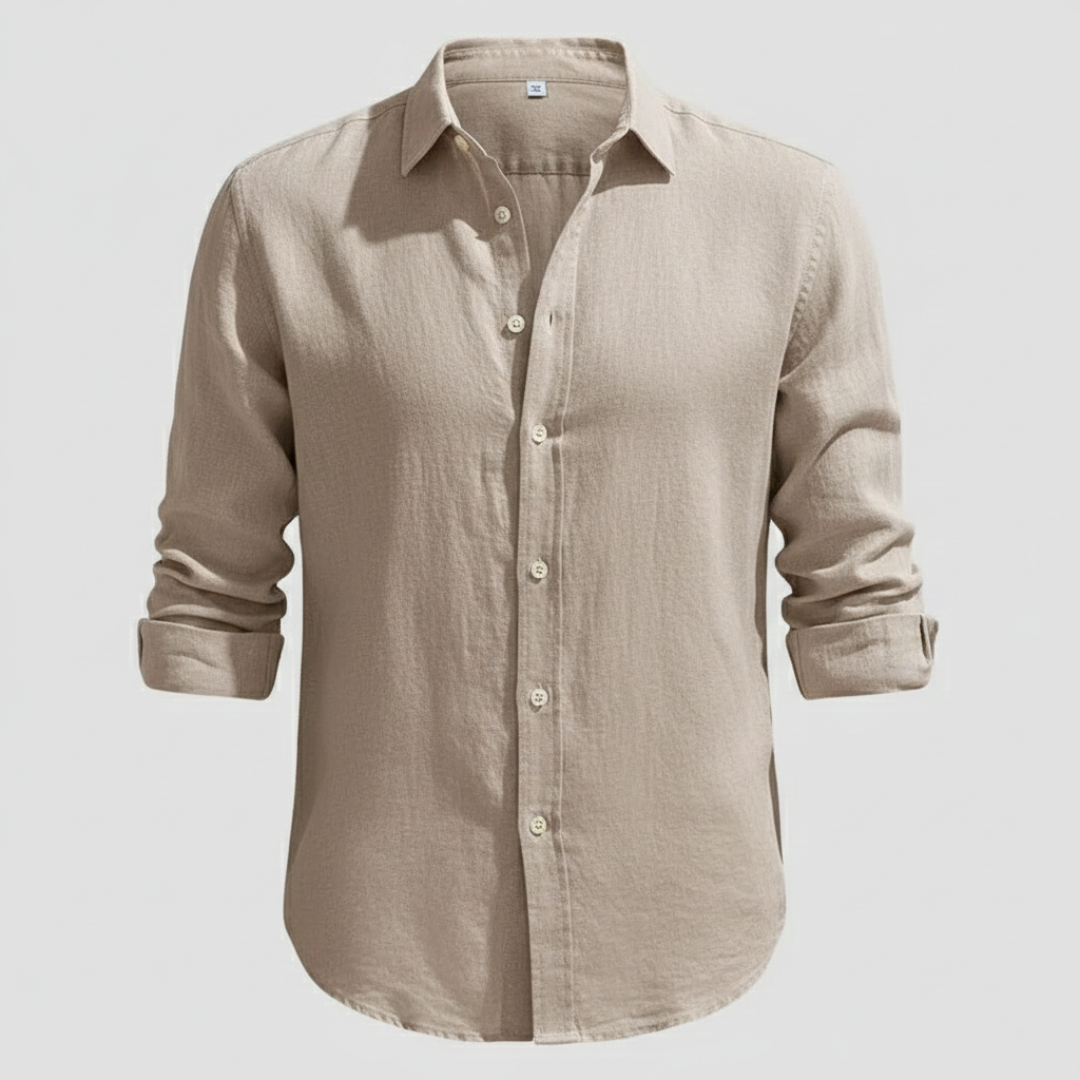 Álvaro | Camicia di Lino Uomo Manica Lunga Collo Aperto