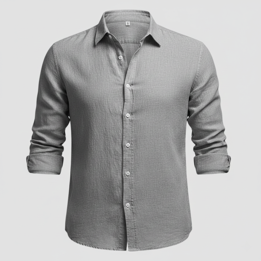 Álvaro | Camicia di Lino Uomo Manica Lunga Collo Aperto