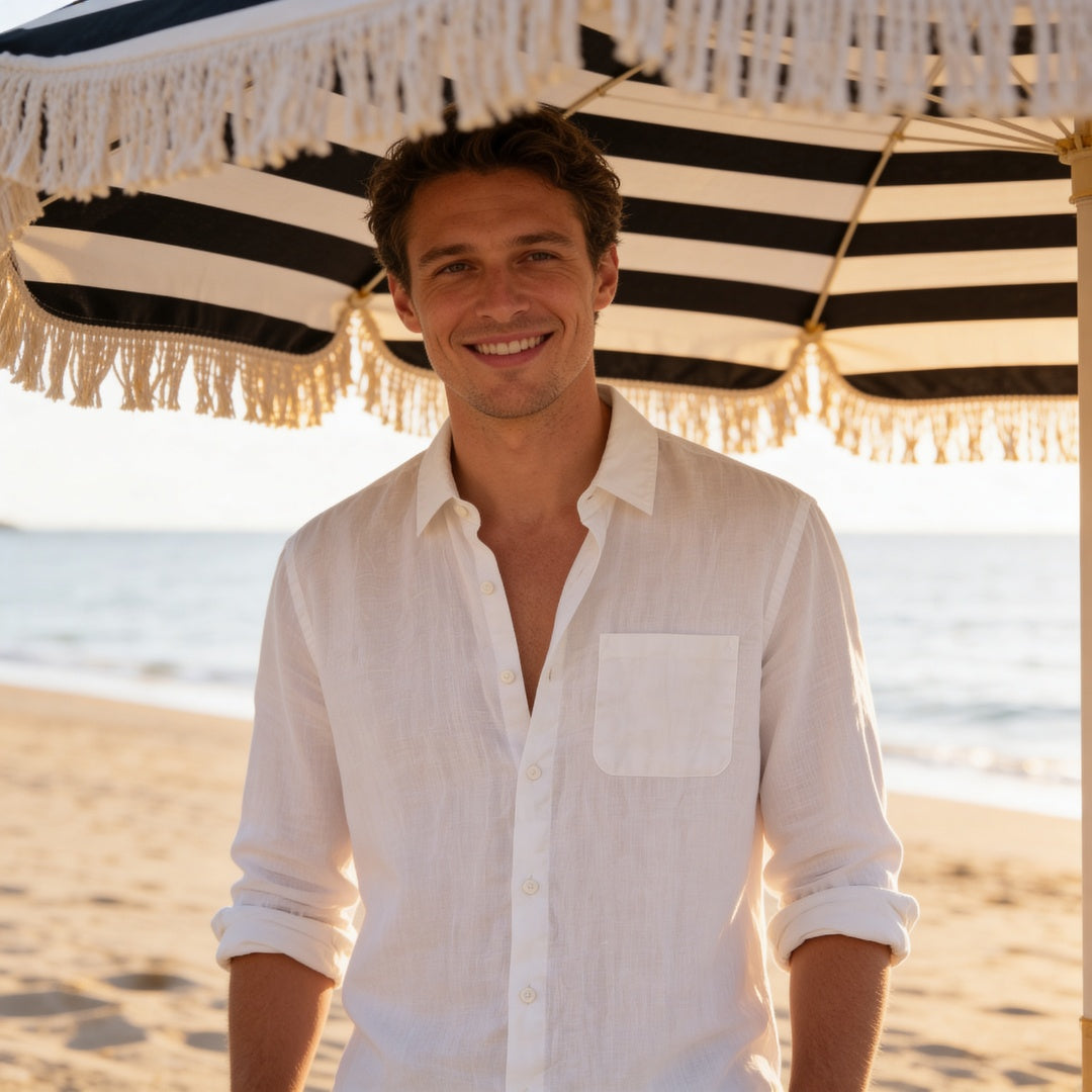 Camicia di Lino Uomo Manica Lunga con Taschino