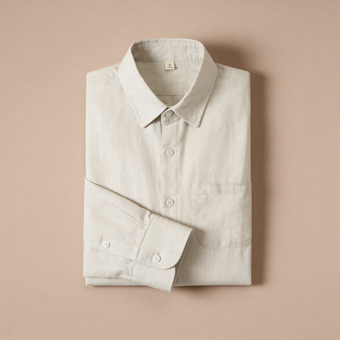 Camicia di Lino Uomo Manica Lunga con Taschino
