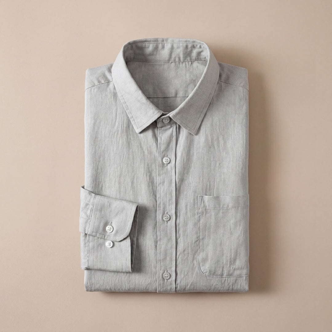Camicia di Lino Uomo Manica Lunga con Taschino