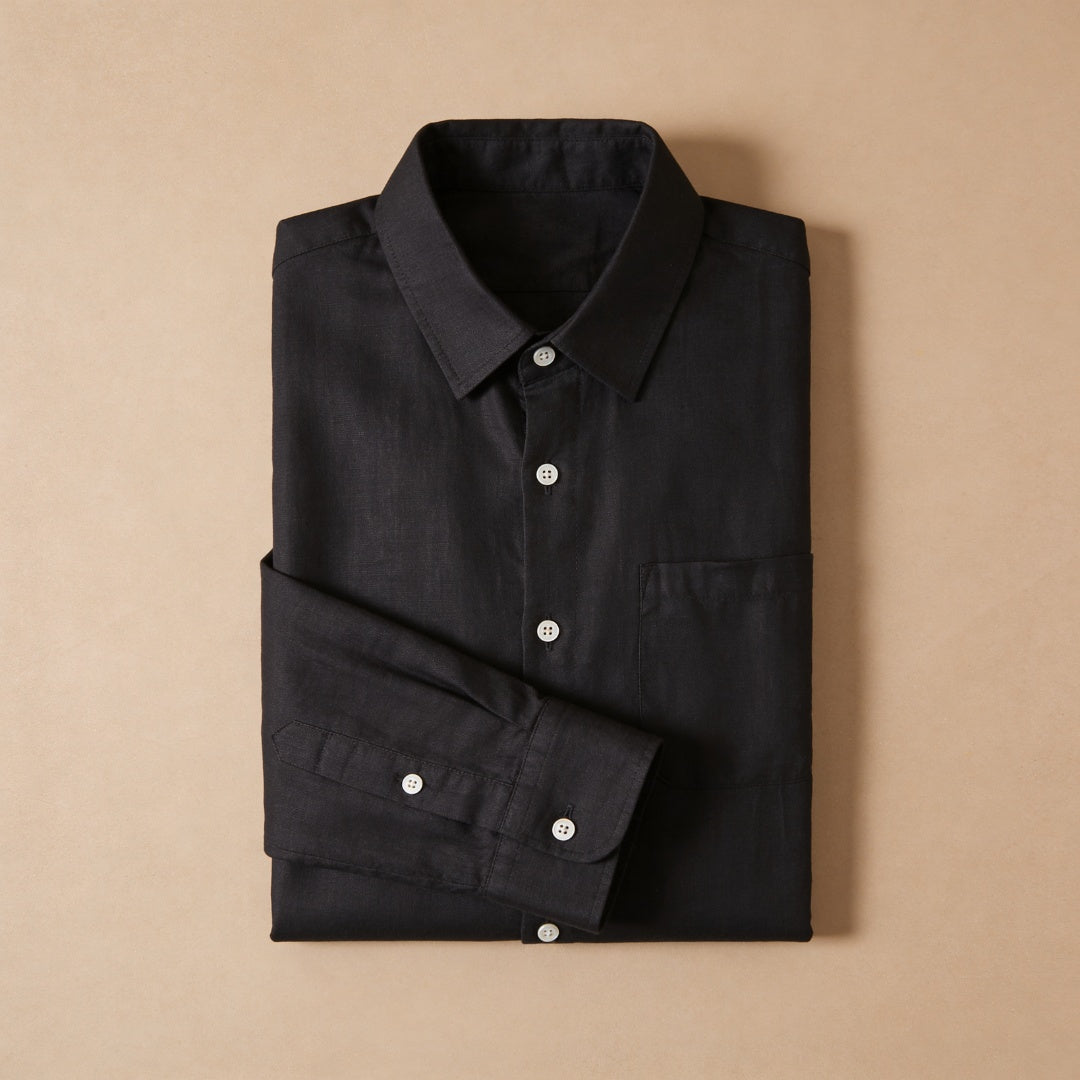 Camicia di Lino Uomo Manica Lunga con Taschino