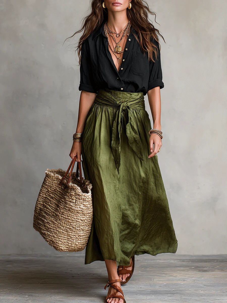 Catalina | Completo Elegante Estivo Camicia e Gonna Midi Donna Cintura