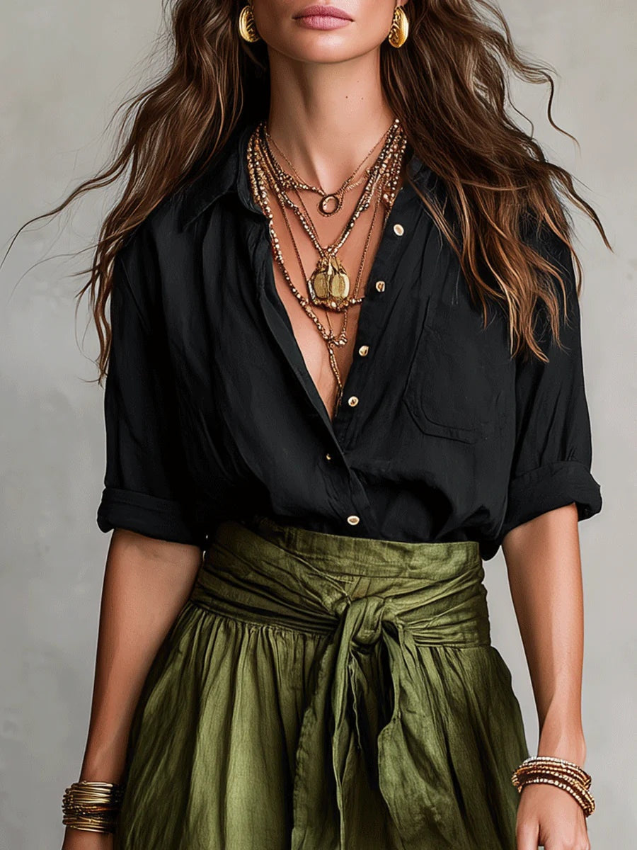 Catalina | Completo Elegante Estivo Camicia e Gonna Midi Donna Cintura