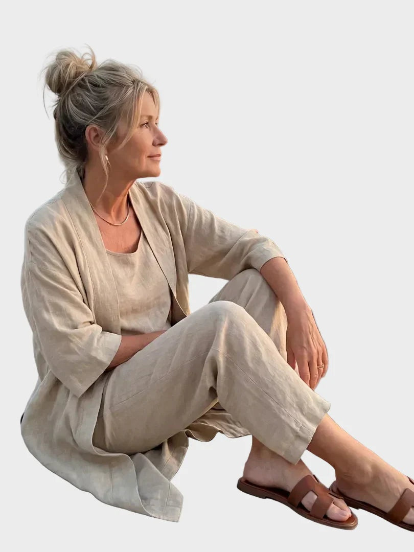 Cristina | Completo di Lino a Tre Pezzi Donna Taglio Ampio