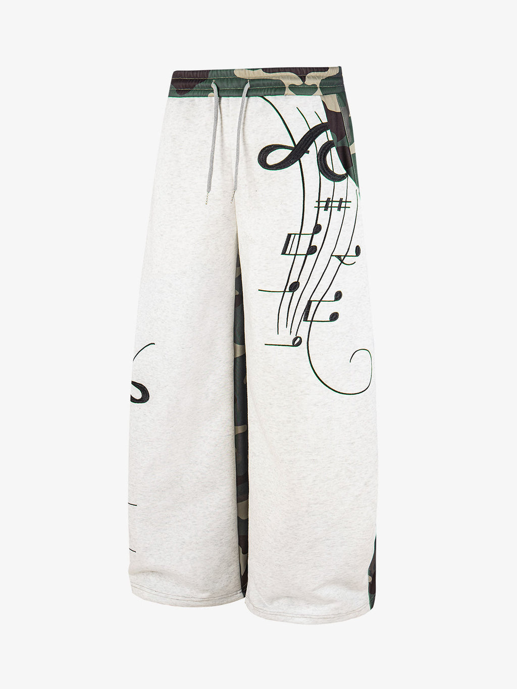 Music Note Graphic Camo Patchwork Baggy Sweatpants