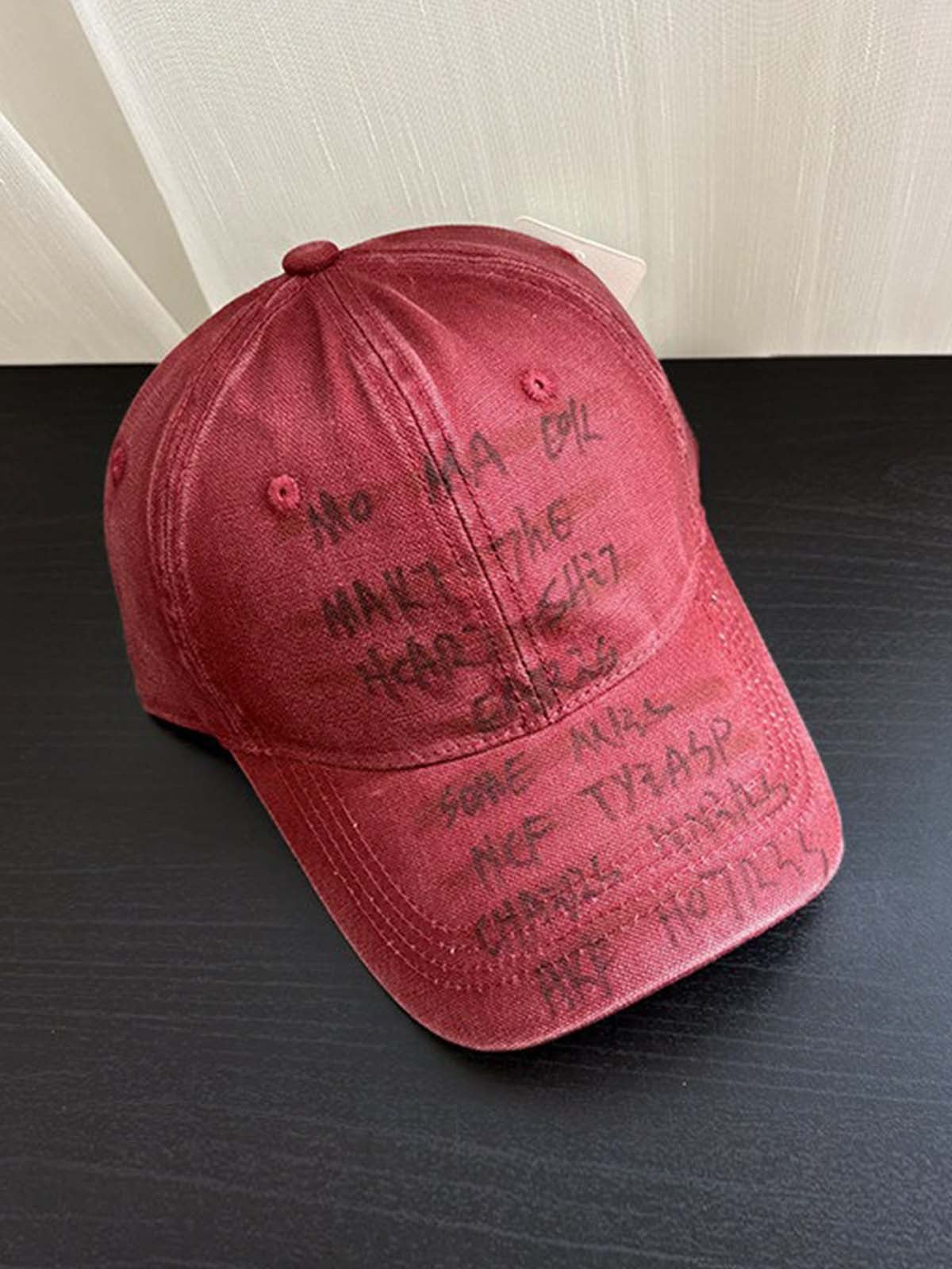 Embroidered Washed Distressed Denim Baseball Cap