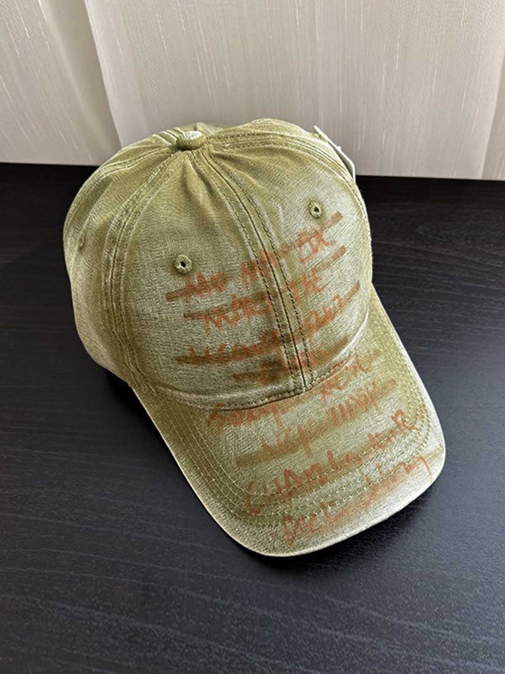 Embroidered Washed Distressed Denim Baseball Cap