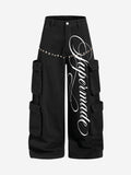 Embroidered Studded Multi-Pocket Paratrooper Cargo Jeans