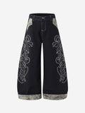 Camo Patchwork Rhinestone Embroidered Straight-Leg Jeans