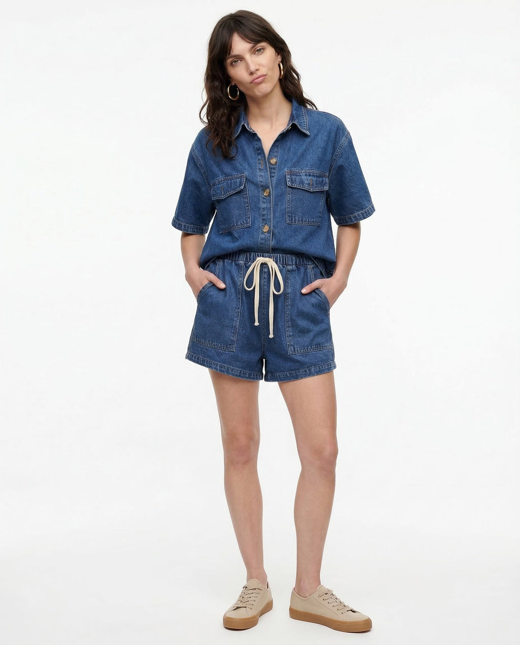 Esther | Completo in Denim Due Pezzi Donna Camicia Manica Corta Shorts