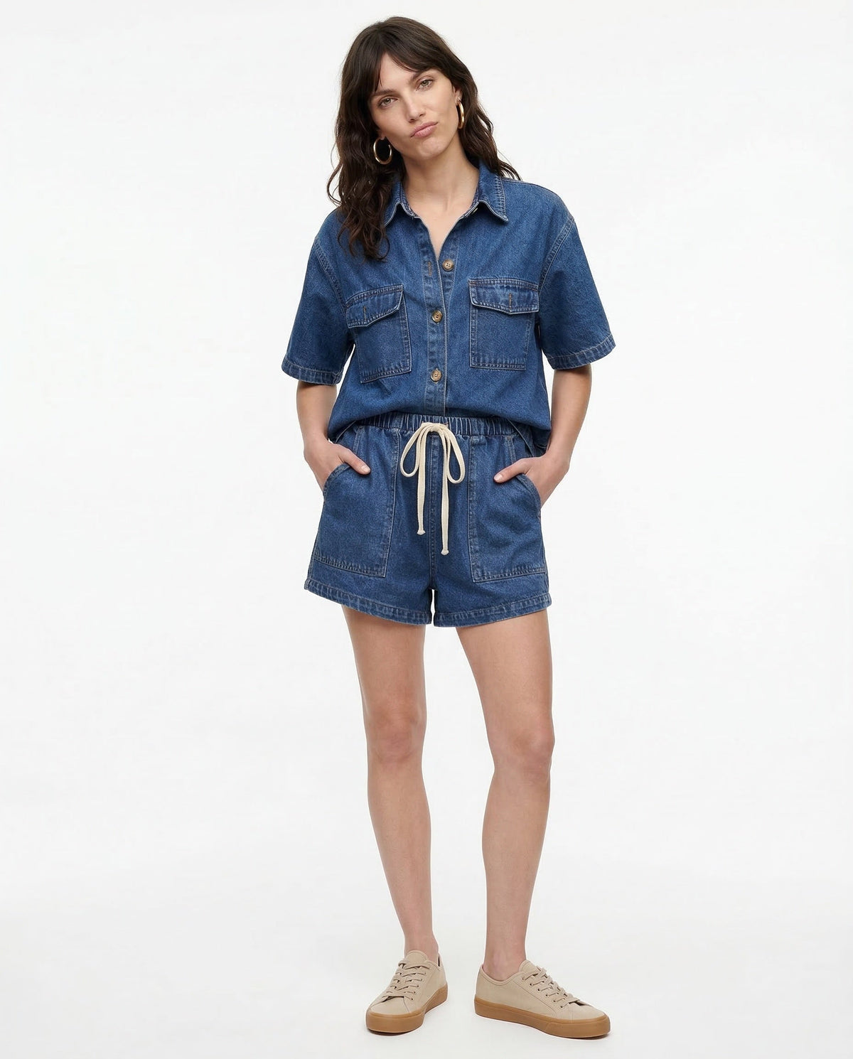 Esther | Completo in Denim Due Pezzi Donna Camicia Manica Corta Shorts