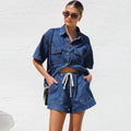 Esther | Completo in Denim Due Pezzi Donna Camicia Manica Corta Shorts