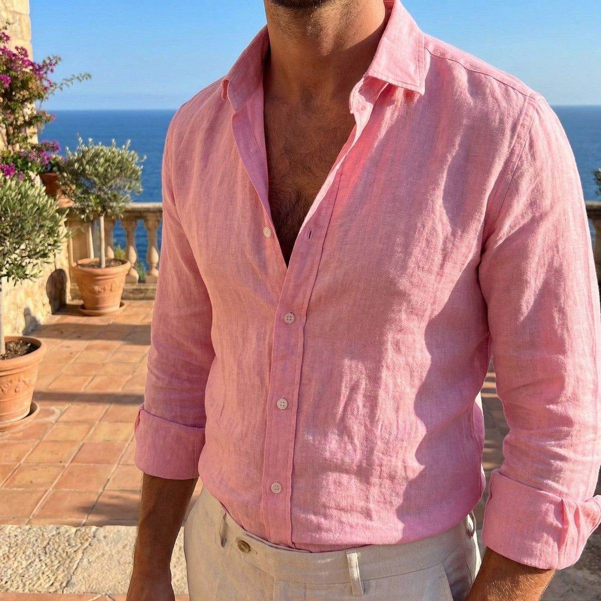 Fernando | Camicia di Lino Uomo Manica Lunga Vestibilità Comoda