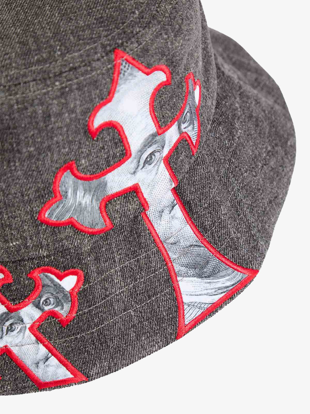 Cross And Portrait Denim Bucket Hat
