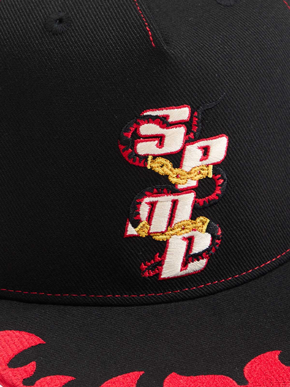 Embroidered Flame-Trimmed Black Baseball Cap - 2365