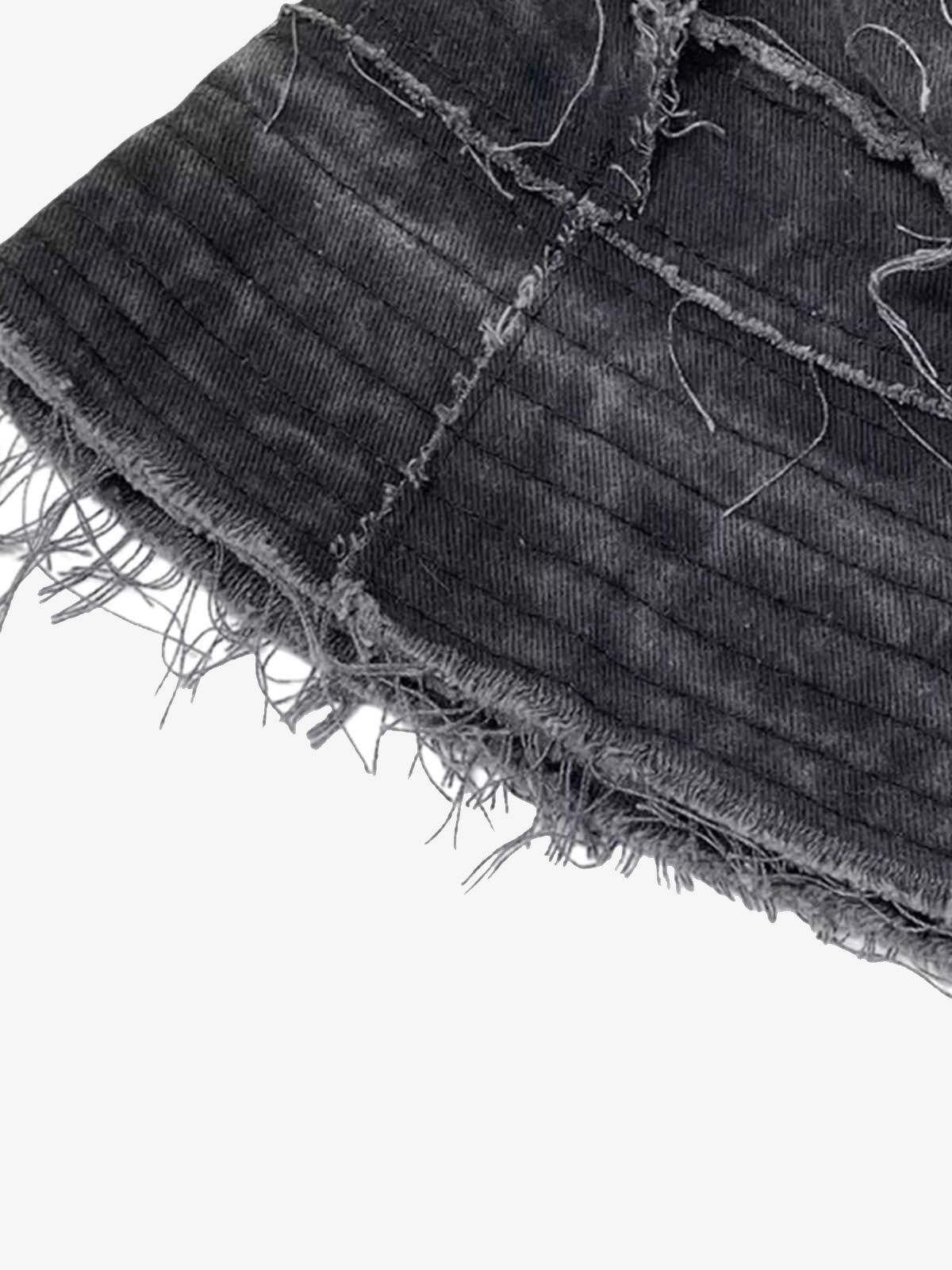 Distressed Denim Raw Edge Destroyed Bucket Hat