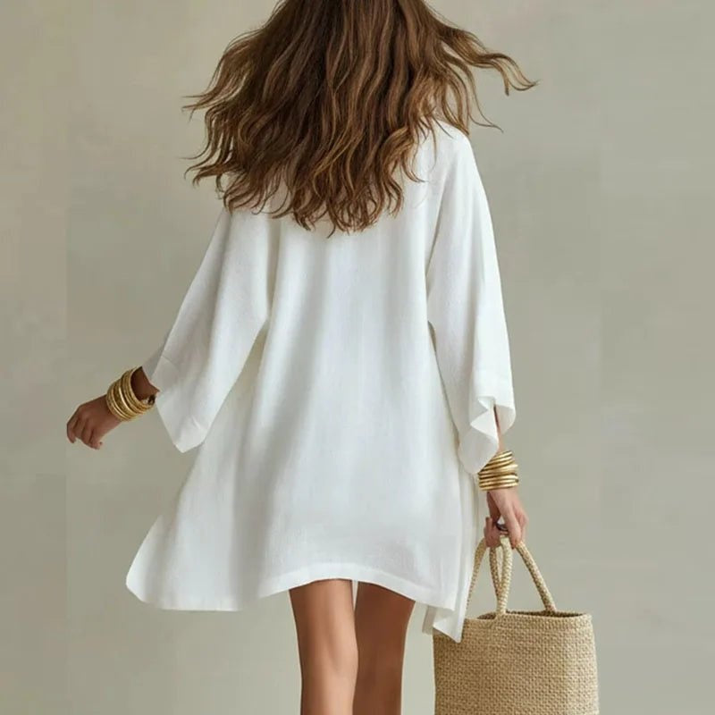 Inés | Completo di Lino a 3 Pezzi Donna Top Scollo a V Shorts e Kimono