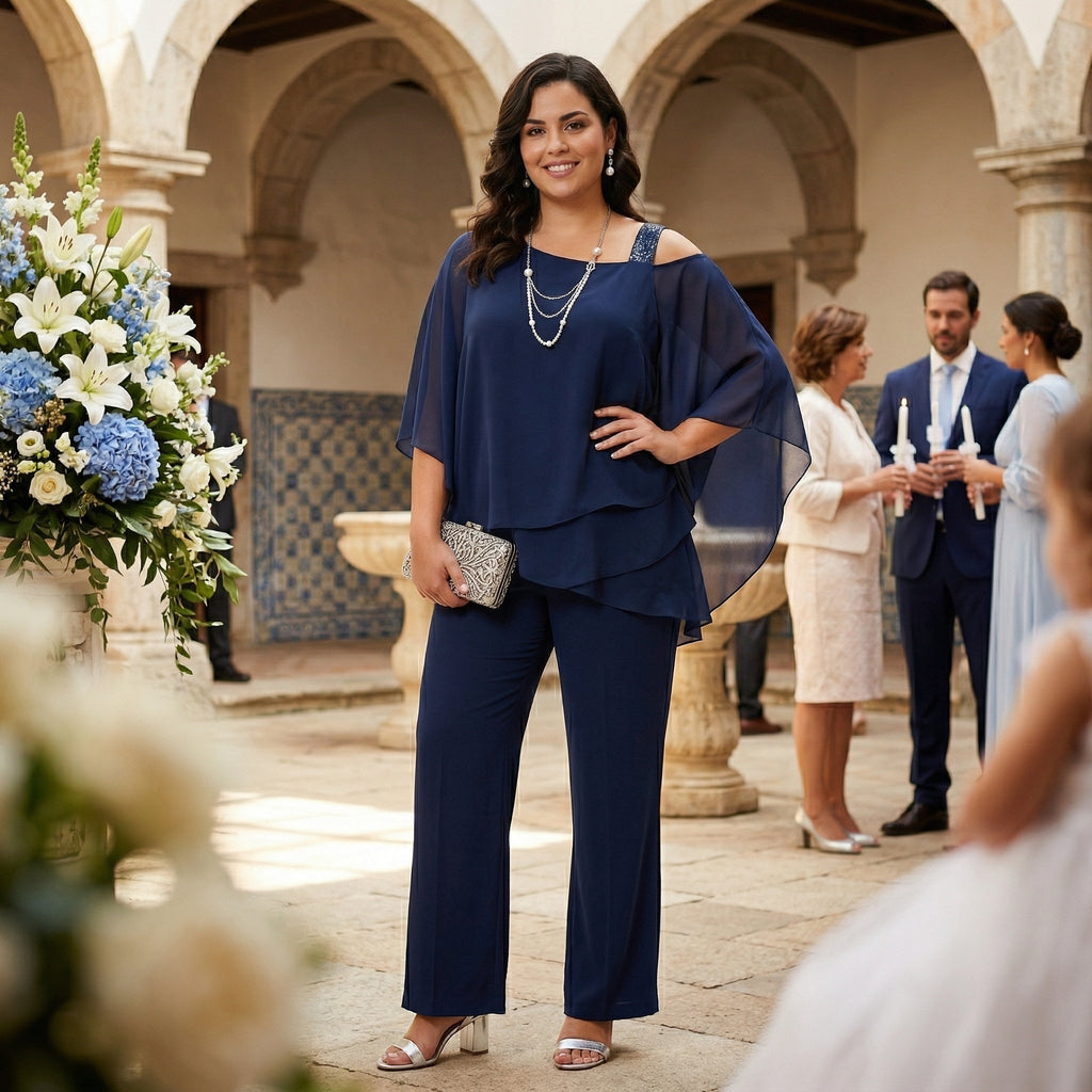 Inmaculada | Completo Elegante di Chiffon Donna Scollo Asimmetrico