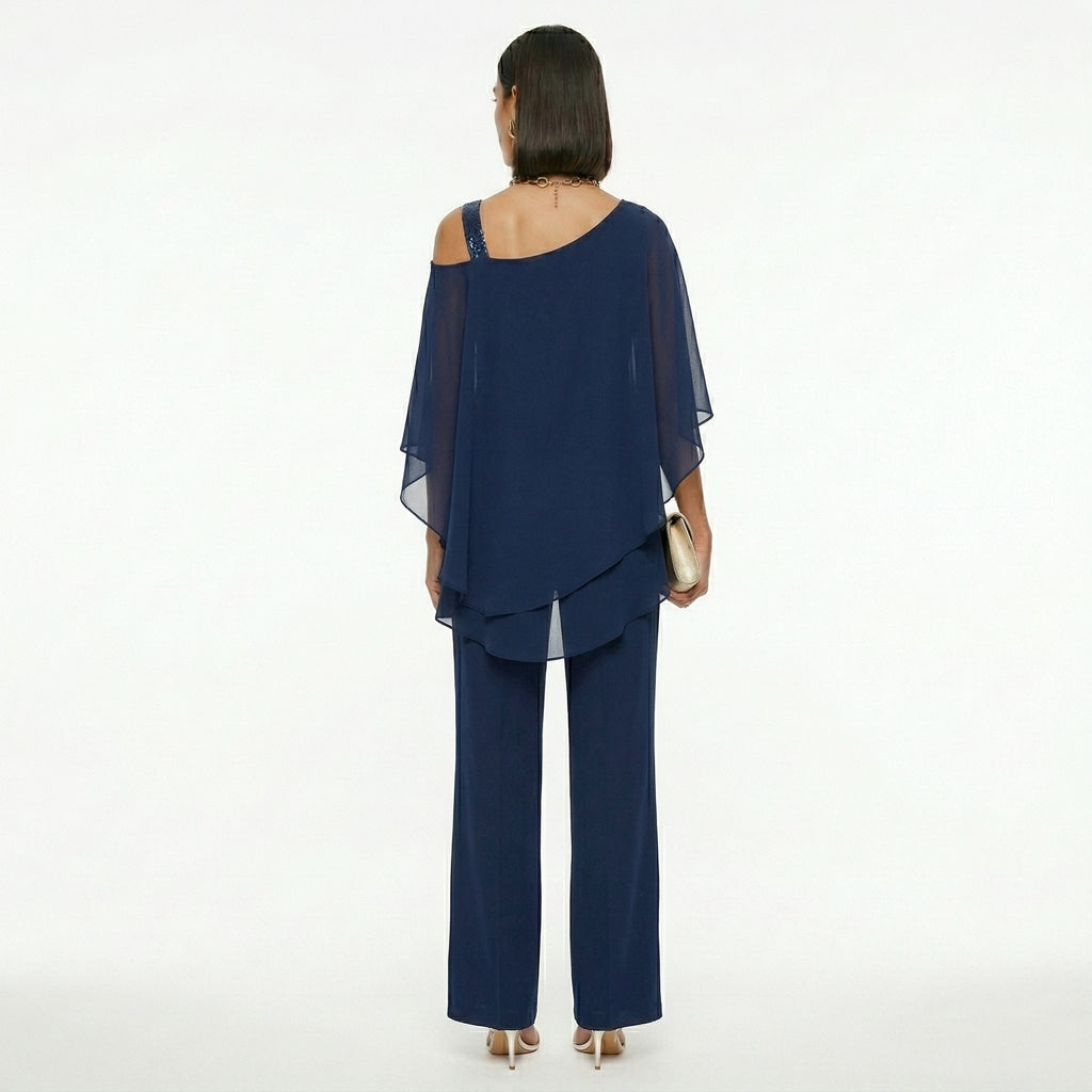 Inmaculada | Completo Elegante di Chiffon Donna Scollo Asimmetrico