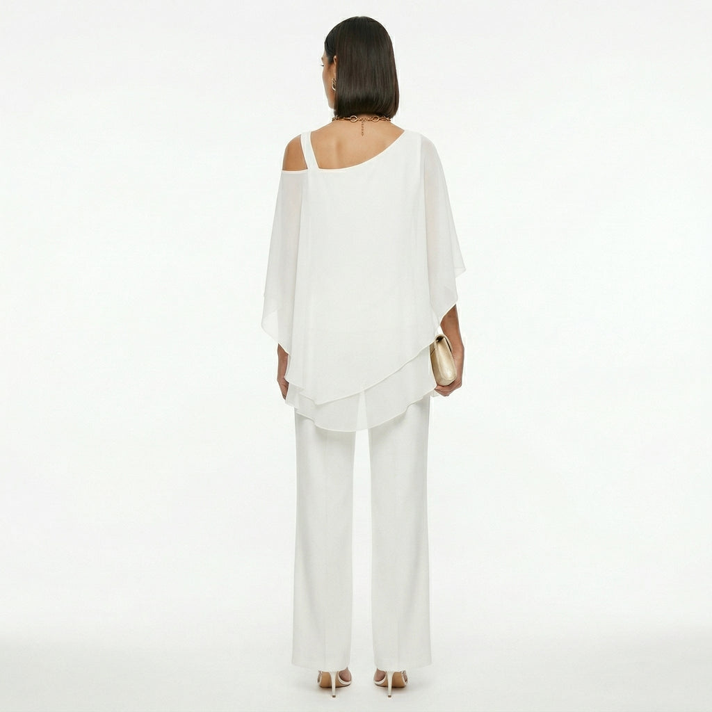 Inmaculada | Completo Elegante di Chiffon Donna Scollo Asimmetrico