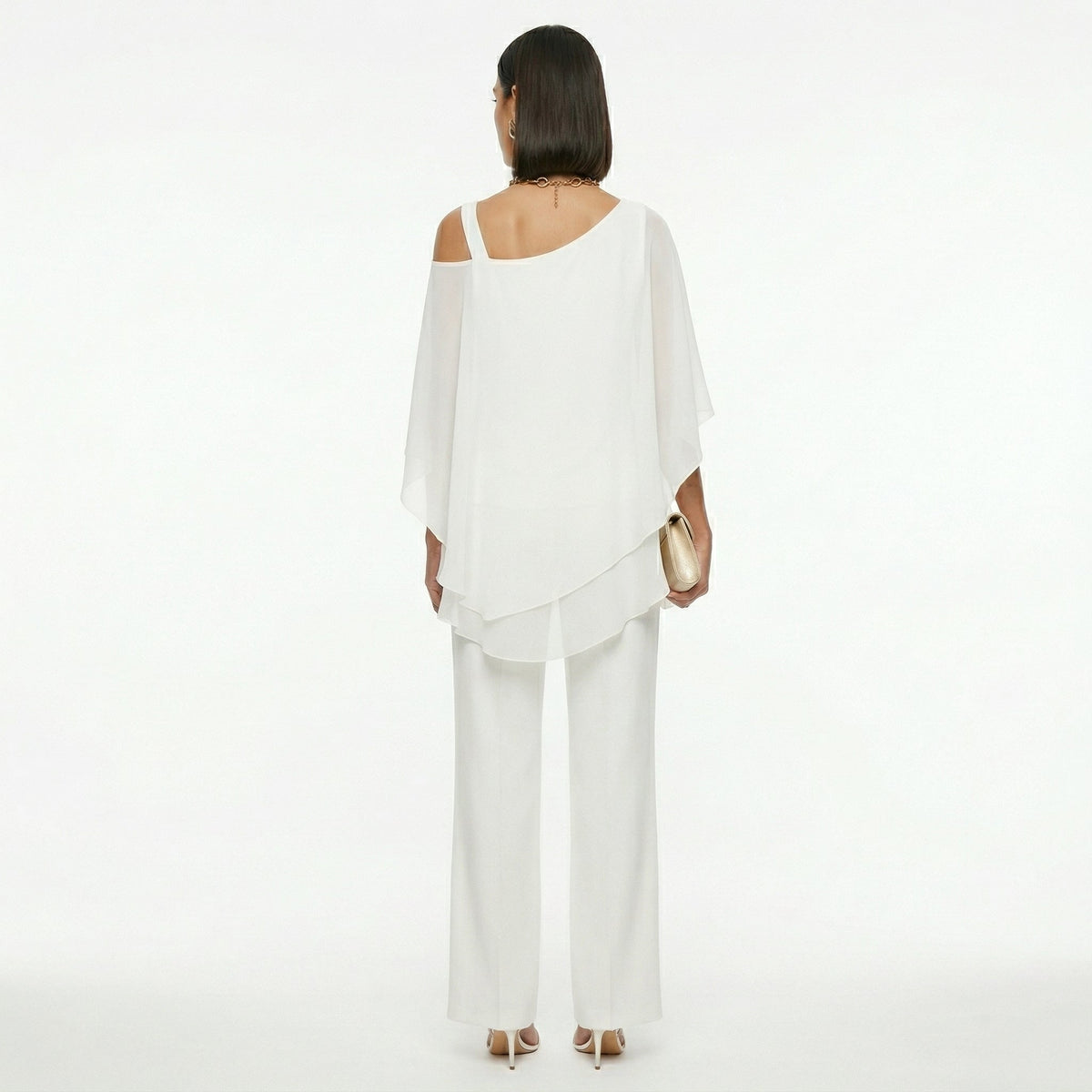 Inmaculada | Completo Elegante di Chiffon Donna Scollo Asimmetrico