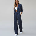 Marina | Completo Elegante a Righe Donna Blazer Cropped Pantalone Ampio